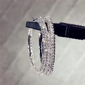 arete, 1 par exagerado geométrico embutido aleación de cobre diamantes de imitación chapado en oro plateado aretes