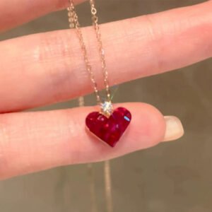 collar de corazón rosa flash para mujer collar de clavícula simple y elegante regalo en forma de geometría hecho de cobre