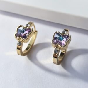 aretes de tuerca de diamante en forma de corazón de mariposa redonda de acero inoxidable 304 chapados en oro de 16k, aretes de aro de zirconia para mujeres